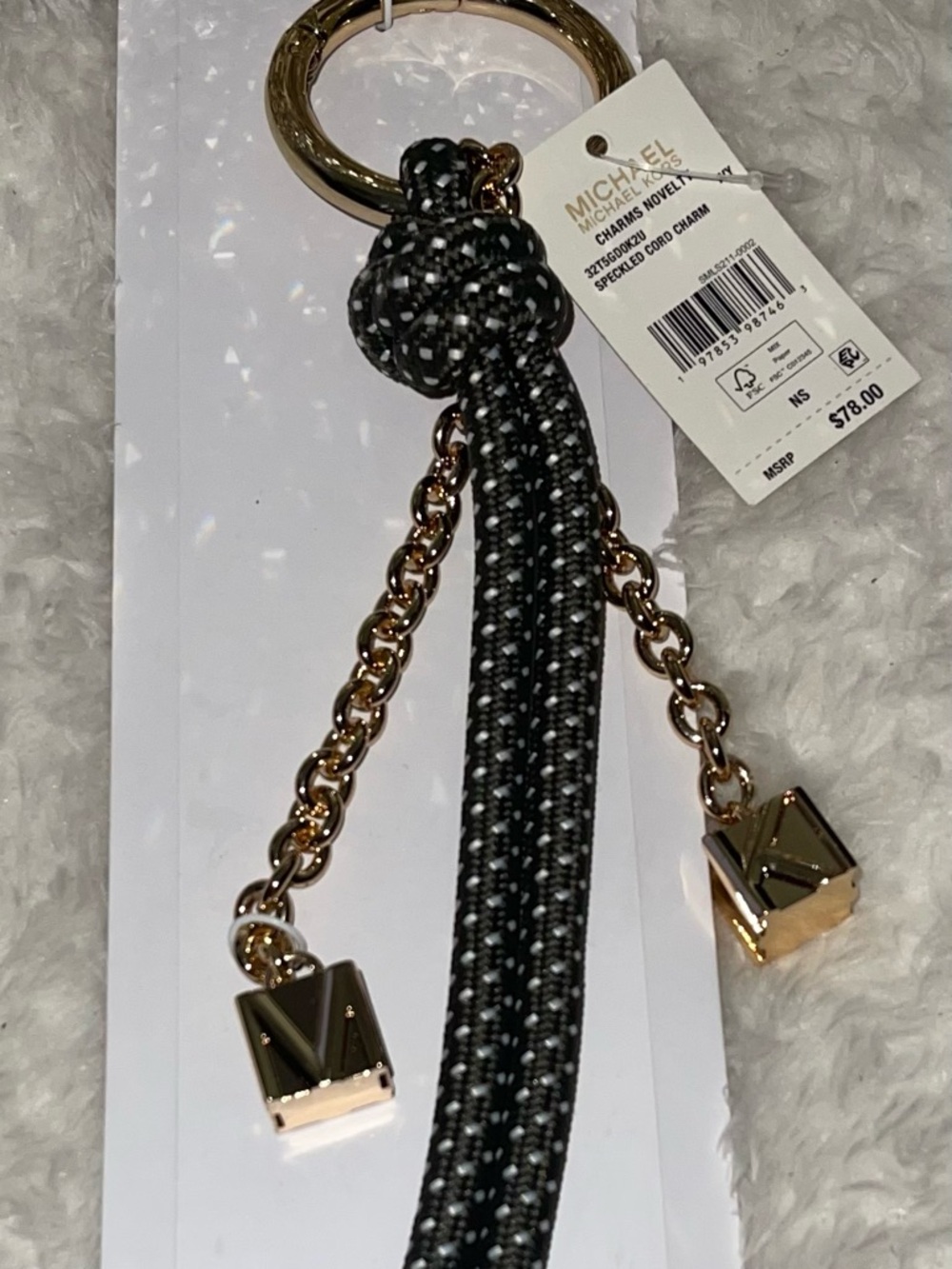 Michael Kors Black and White Braided Key &  Chain with Gold Chain - Picture 2 of 3